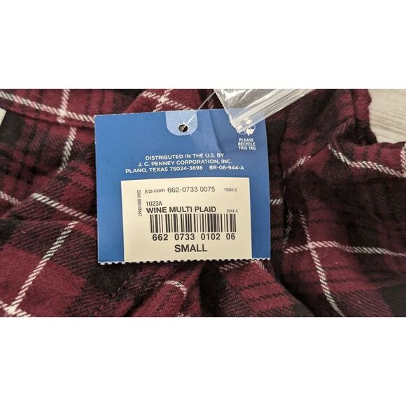 Arizona Jean Co Womens Size Small Wine Multi Plaid Button Front Red Collared - Picture 7 of 8